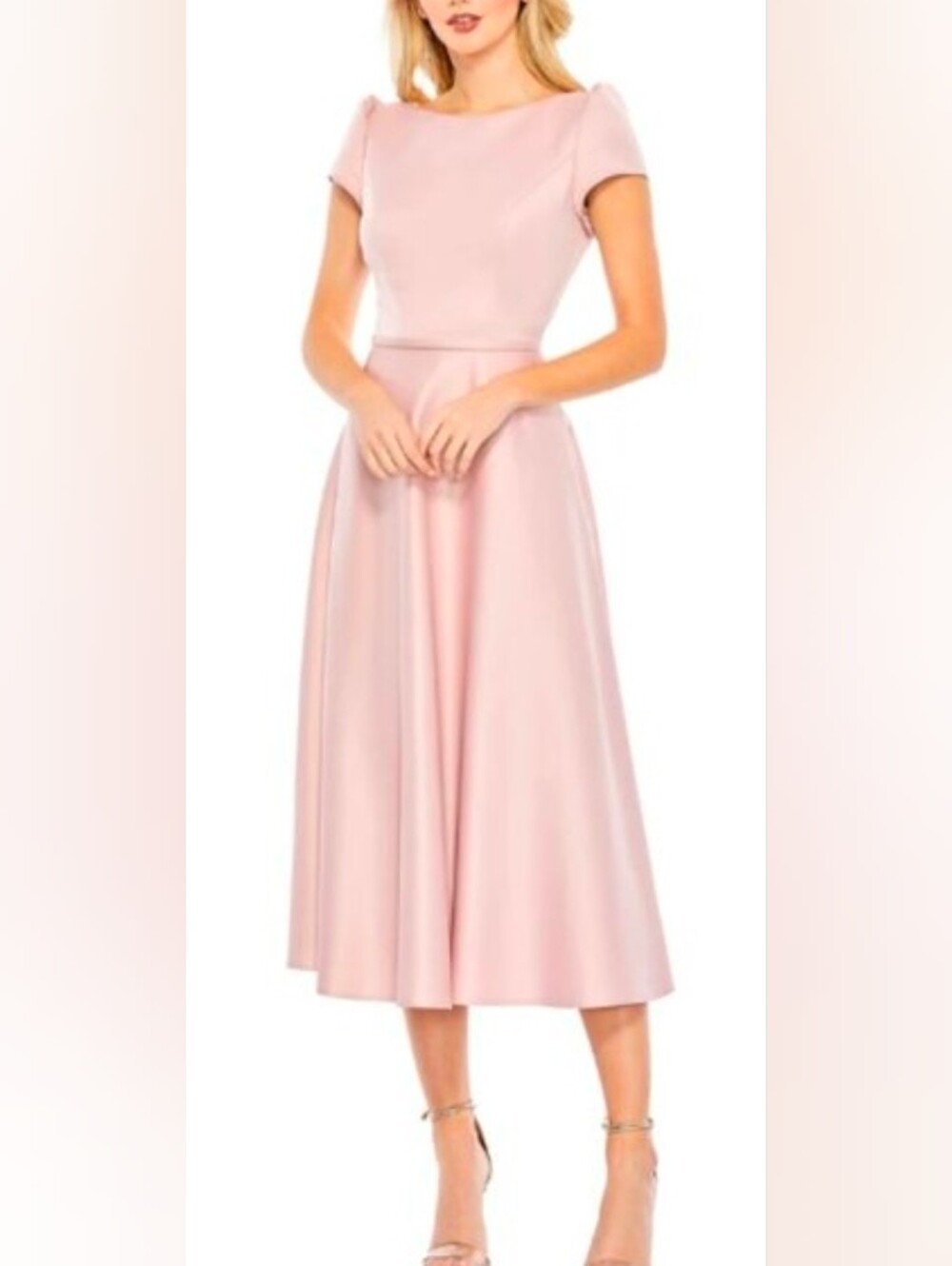 Mac Duggal NWT Pink Cap Puff Sleeve A-line Tea Length Dress Size 6 #26663